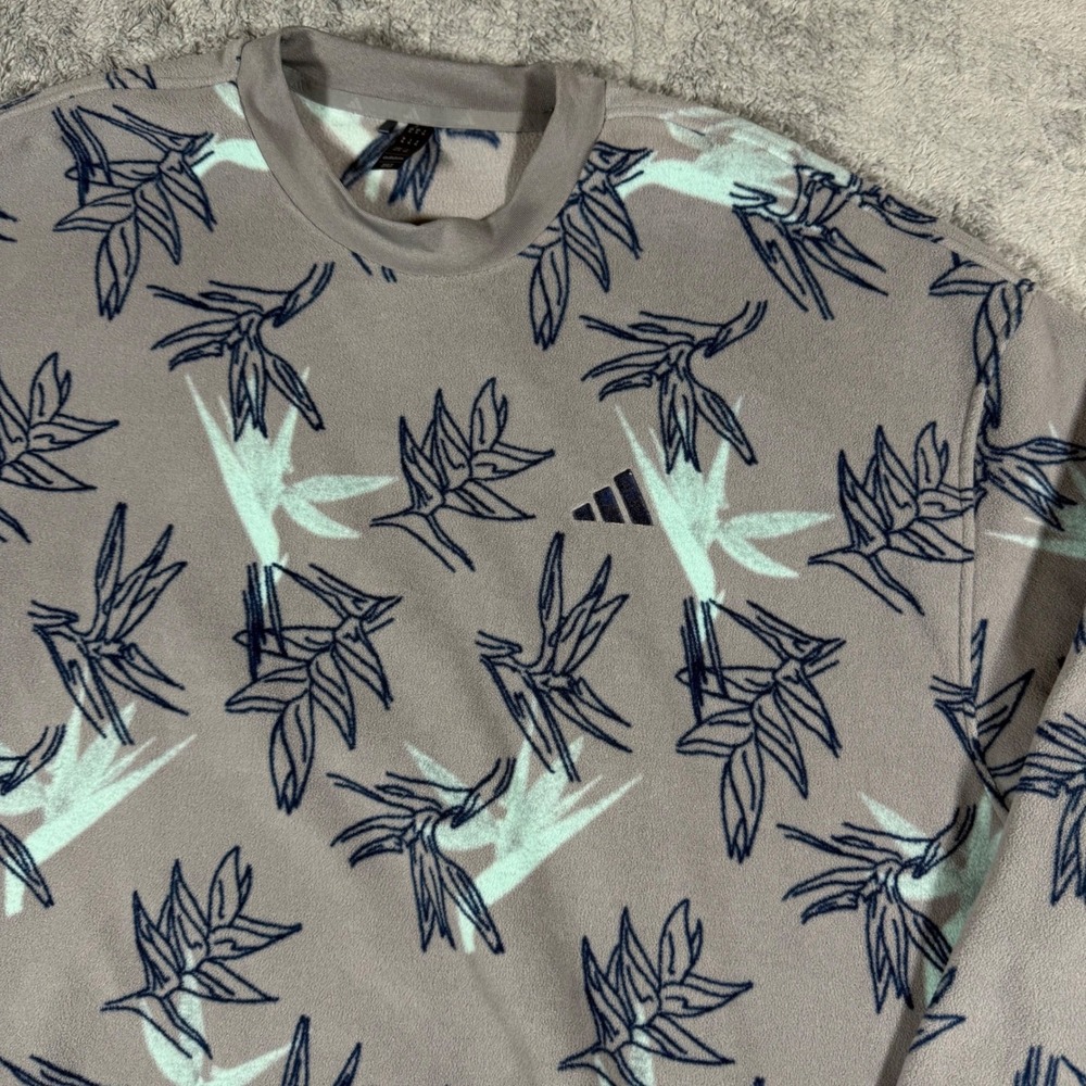 Adidas Oasis Fleece Sweatshirt Floral All Over Print CrewNeck Golf Gray Size XL